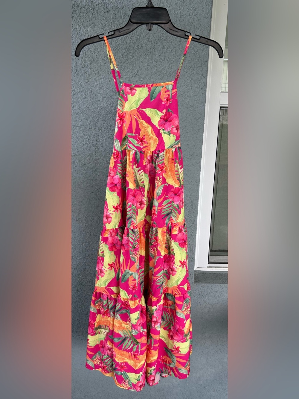 Girl’s Shein Tropical Colorful Tiered Maxi Dress Partial open Back Size 10